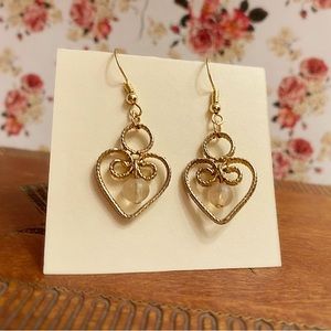 Gold Tone And Rose Color Bead Earrings